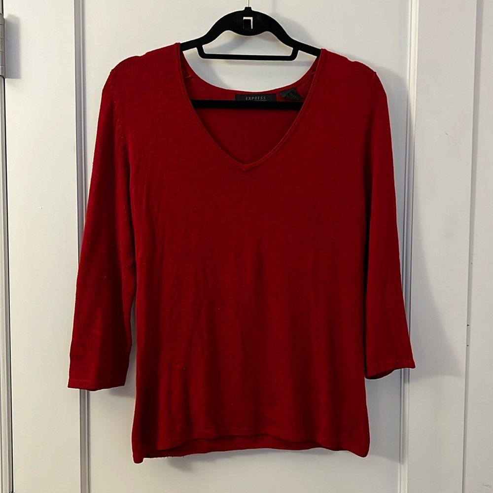 Express Stretch V-Neck Sweater in Red Size Small